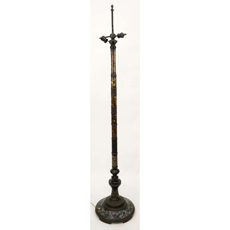 Late 19th or Early 20th Century Japanese Bronze and Champlevé Enamel Two Light Floor Lamp