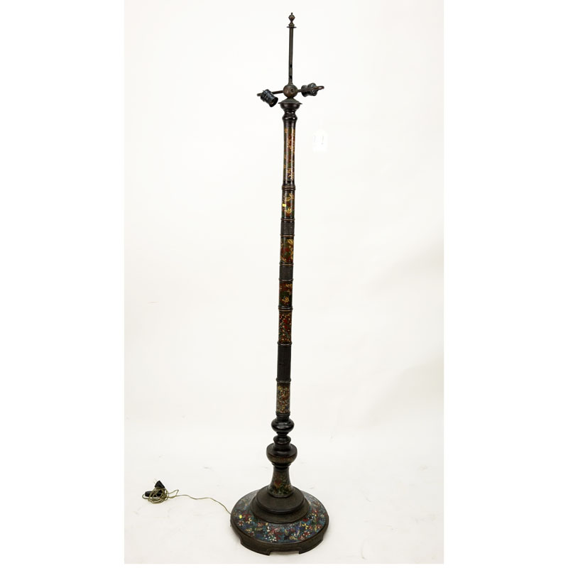 Late 19th or Early 20th Century Japanese Bronze and Champlevé Enamel Two Light Floor Lamp