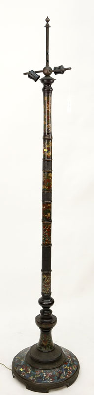 Late 19th or Early 20th Century Japanese Bronze and Champlevé Enamel Two Light Floor Lamp