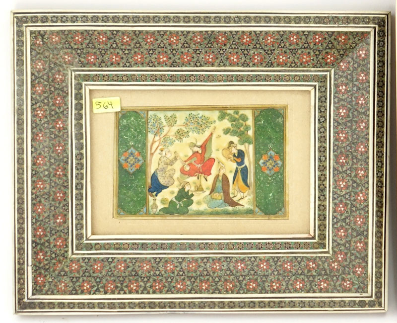 Grouping of Three (3) Antique Indo Persian Polychrome Miniatures on Celluloid