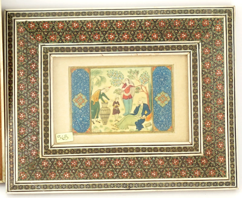 Grouping of Three (3) Antique Indo Persian Polychrome Miniatures on Celluloid