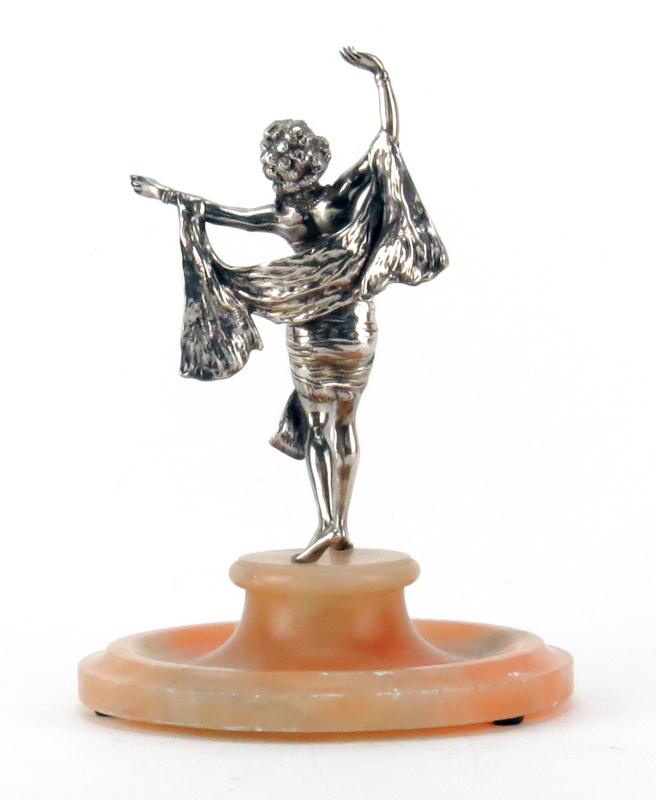 Paul Philippe Style Art Deco Silvered Bronze Dancer on Alabaster Base