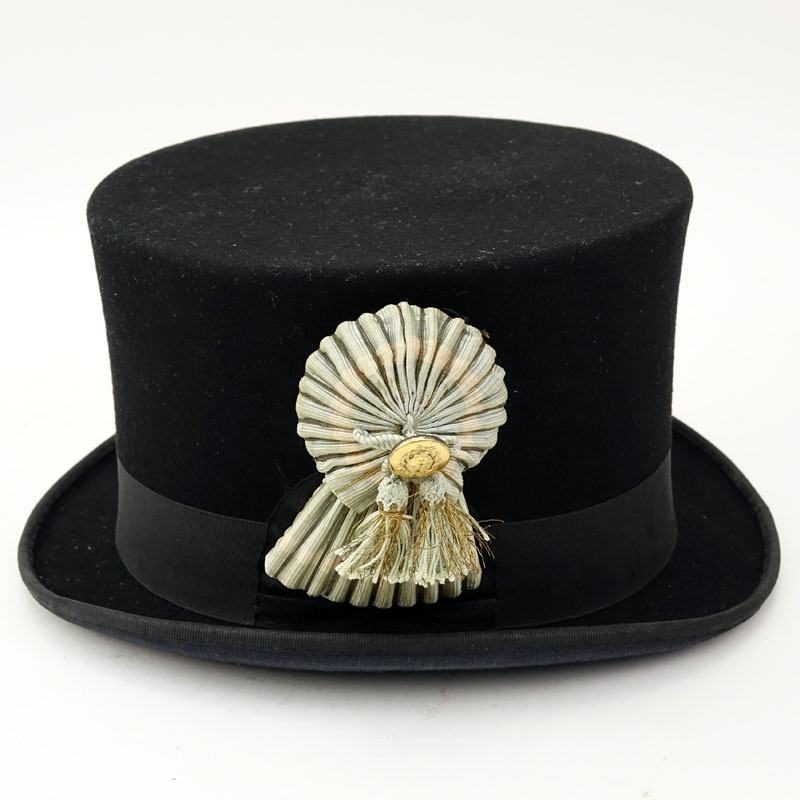 Victorian Style Black Wool Top Hat with affixed Ruffle Accessory