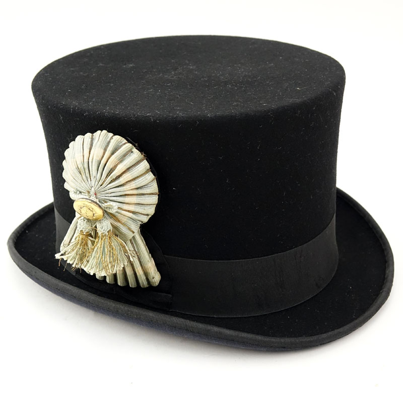 Victorian Style Black Wool Top Hat with affixed Ruffle Accessory