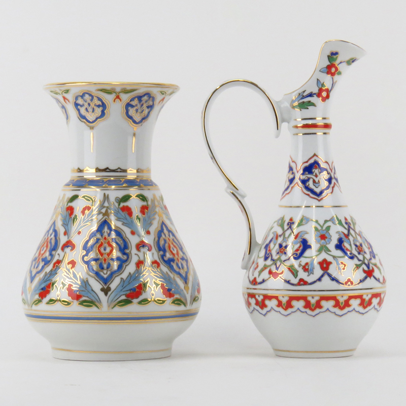 Grouping of Two (2) Kütahya Porselen Gilt Hand Painted Porcelain Tableware