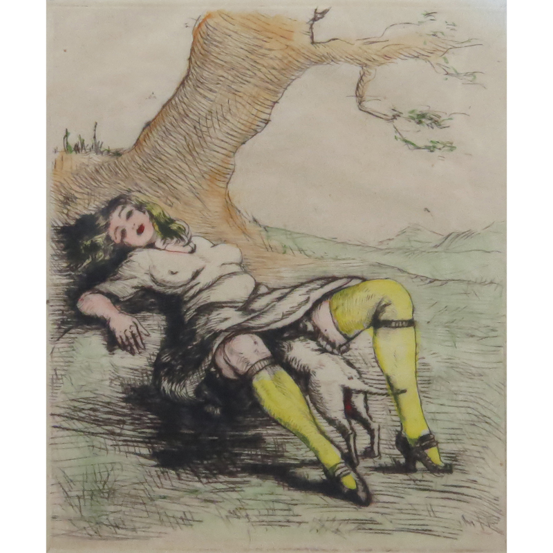 Antique 20th Century Erotica Color Lithograph