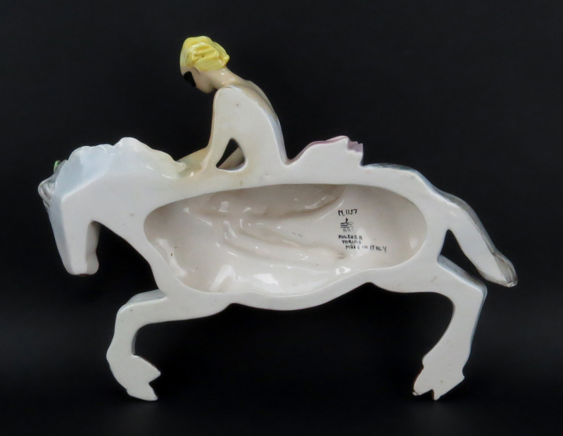 Ars Pulchra Torino Italian Art Deco Glazed Ceramic Ballerina on Horseback Figurine