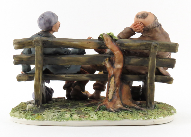 Vintage Capodimonte Porcelain Group, Two Tramps on Bench