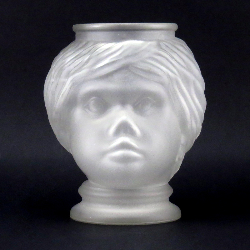 Mid Century Frosted Glass Blackamoor Girl Head Vase/Planter