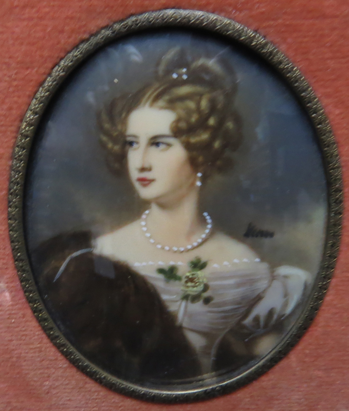 Pair of Antique or Vintage Framed Victorian French Miniature Portraits on Celluloid