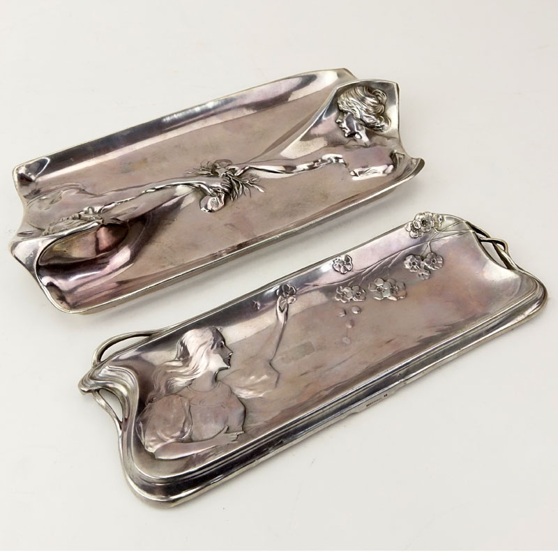 Two (2) Antique Wurttembergische Metallwarenfabrik (WMF) Silver Plate Art Nouveau Figural Trays