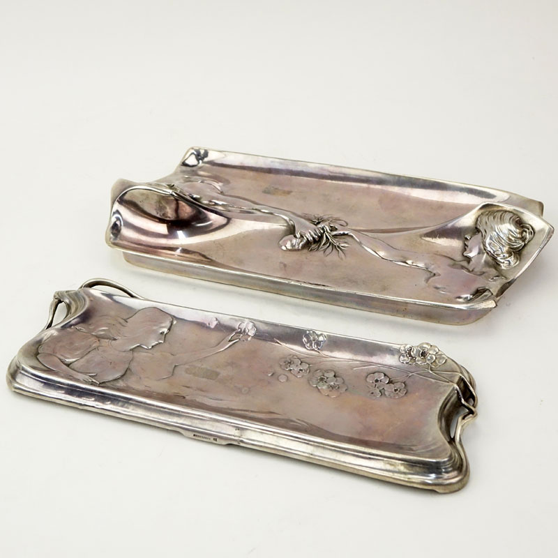 Two (2) Antique Wurttembergische Metallwarenfabrik (WMF) Silver Plate Art Nouveau Figural Trays