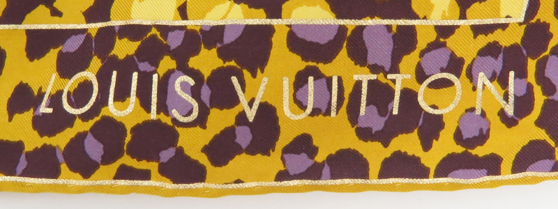 Louis Vuitton Silk Scarf, Gold, Yellow, Purple Print