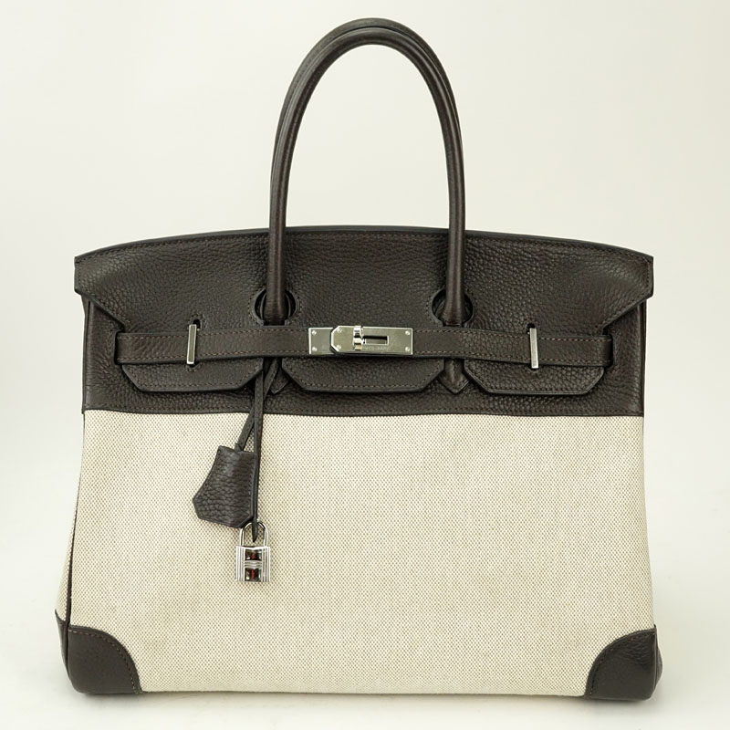 Hermès Togo Leather And Canvas Birkin Bag 35