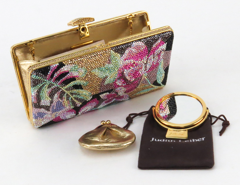 Judith Leiber Full Bead Floral Motif Evening Bag