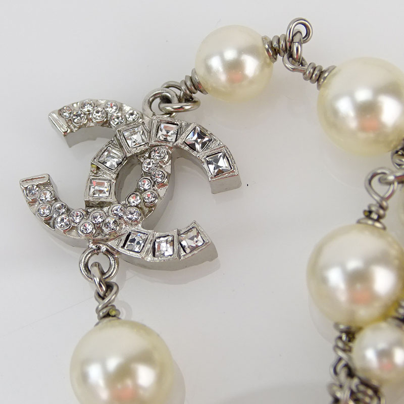 Chanel Faux Pearl, Crystal Bow, CC Three Strand Necklace