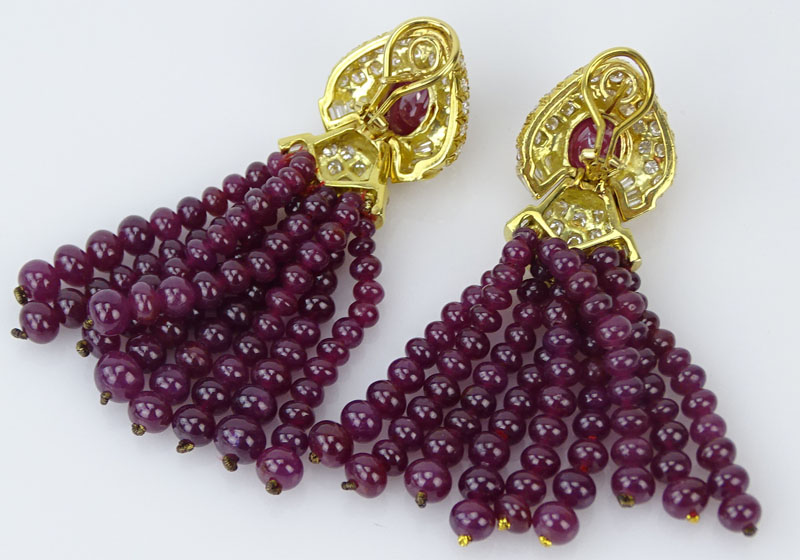 Very Fine Quality Bulgari style Burma Ruby, Diamond and 18 Karat Yellow Gold Tassel Earrings