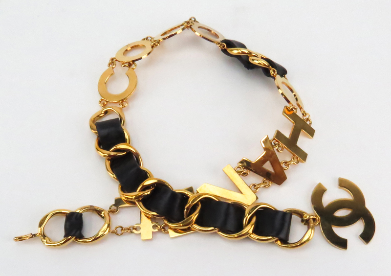 Chanel Black Leather Coco Chanel/CC Gold Chain Belt