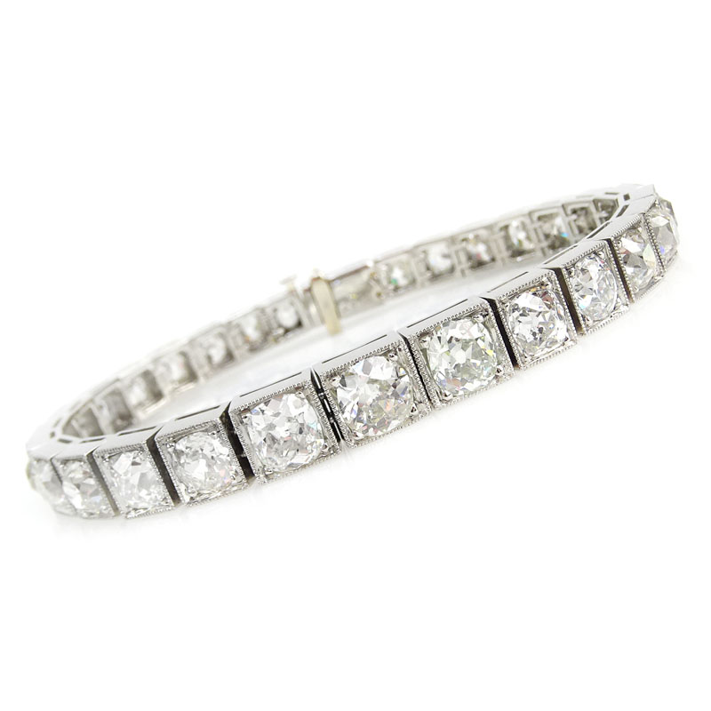 20.0 Carat Old European Cut Diamond and Platinum Bracelet.