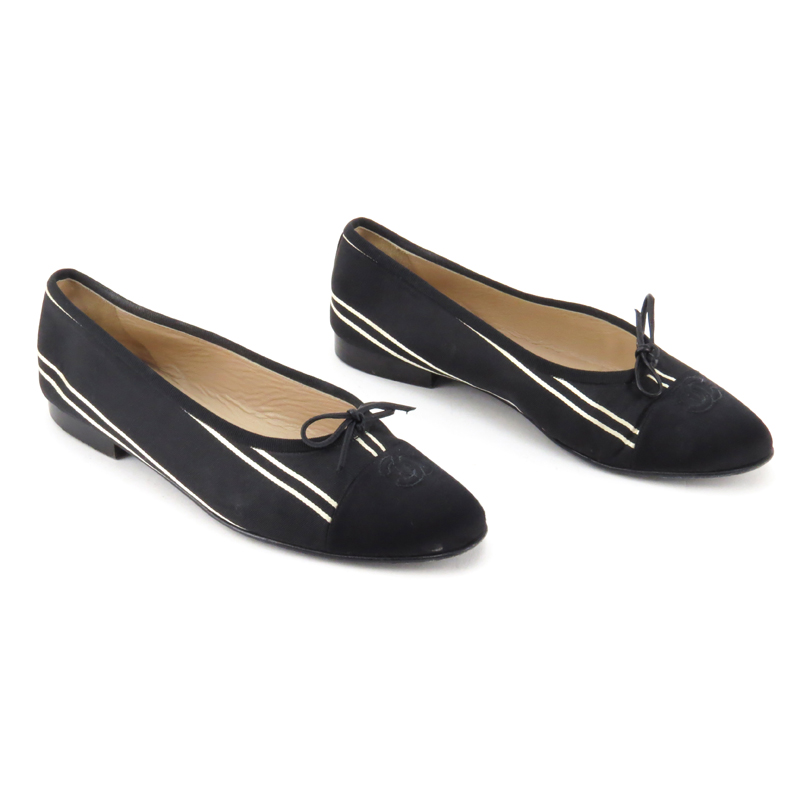 Pair Chanel Fabric Cap Toe Ballerina Flats