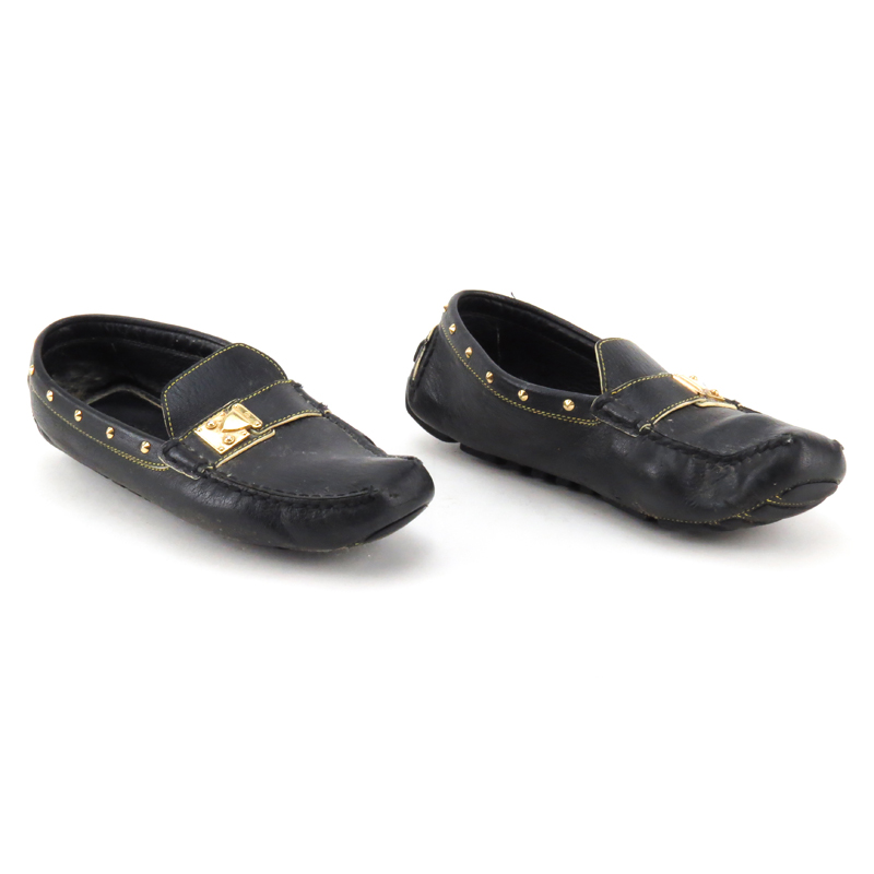 Pair Louis Vuitton Black Goat Skin Driving Mocs