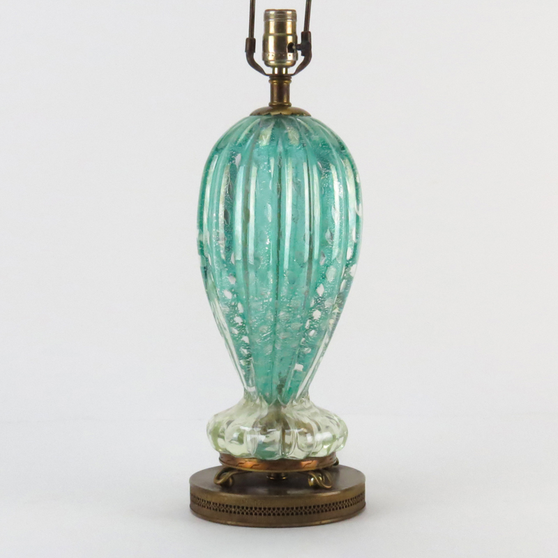 Mid Century Murano Barovier Tosso Teal Art Glass Table Lamp