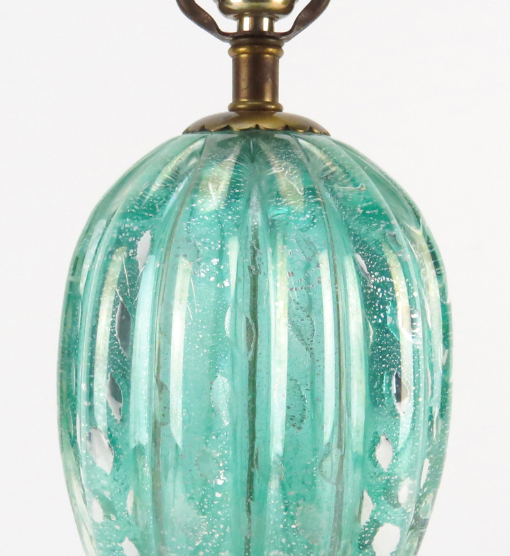 Mid Century Murano Barovier Tosso Teal Art Glass Table Lamp