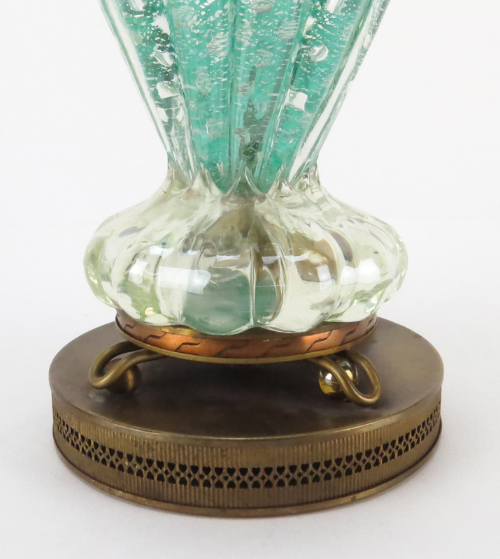 Mid Century Murano Barovier Tosso Teal Art Glass Table Lamp