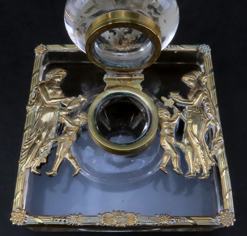 19th Century French Empire Ormolu Bronze And Possibly Baccarat Crystal Inkwell