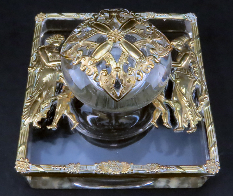 19th Century French Empire Ormolu Bronze And Possibly Baccarat Crystal Inkwell