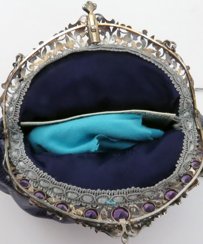 19th C Sterling Silver and Amethyst Framed Handbag