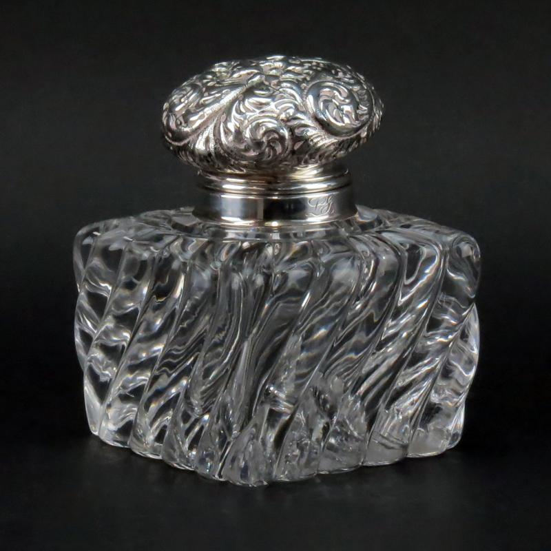 Antique Whiting Sterling and Crystal Inkwell