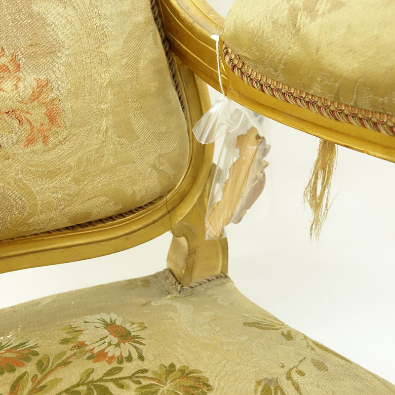 Louis XV Style Giltwood Upholstered Fauteuil