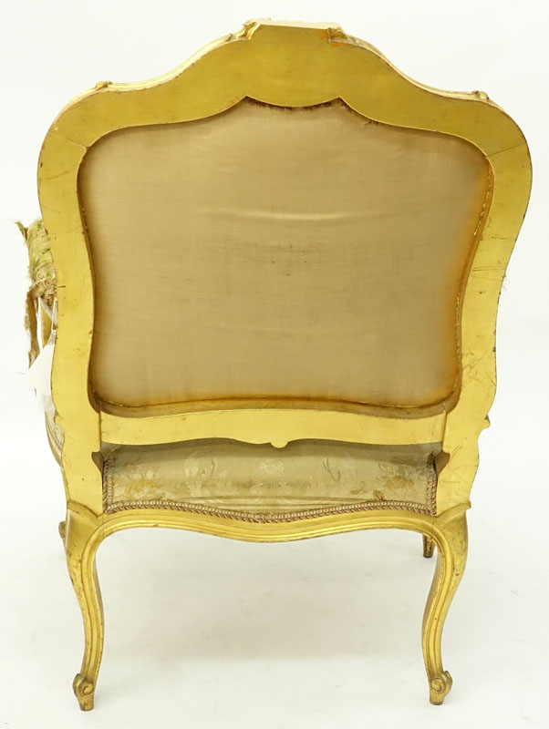 Louis XV Style Giltwood Upholstered Fauteuil