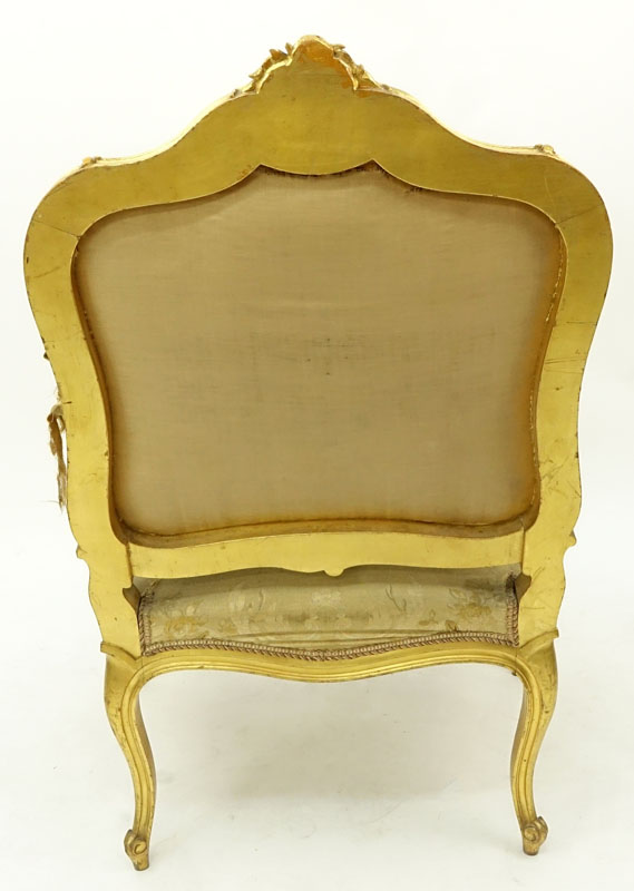 Louis XV Style Giltwood Upholstered Fauteuil