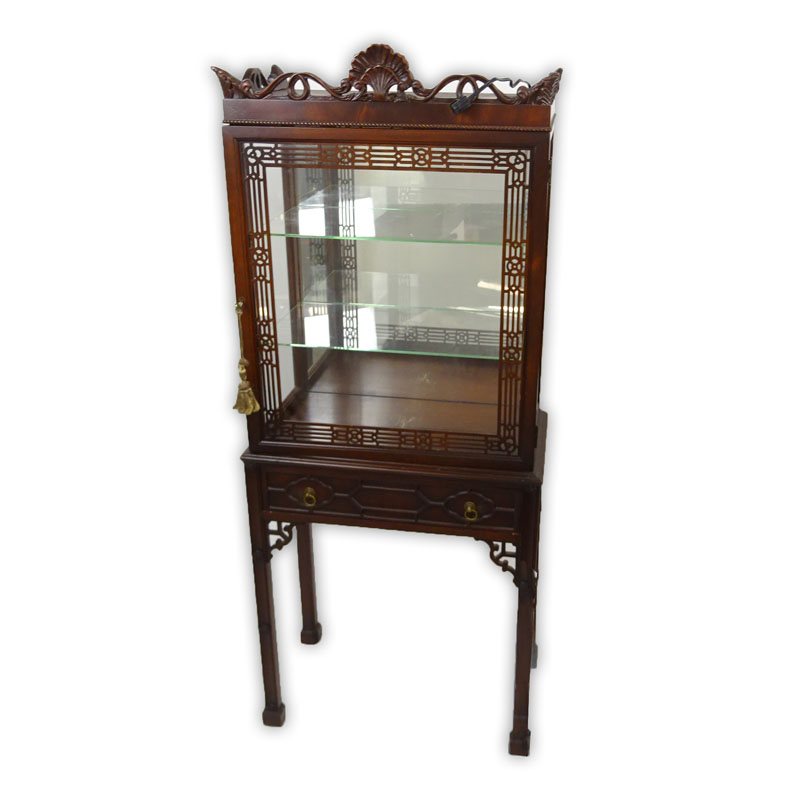 Mid Century Chinese Chippendale Style Mahogany Vitrine