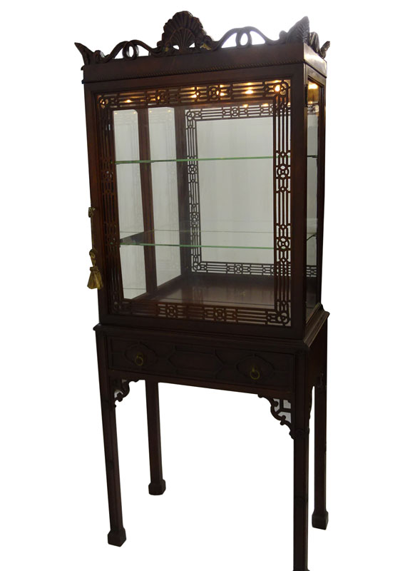 Mid Century Chinese Chippendale Style Mahogany Vitrine