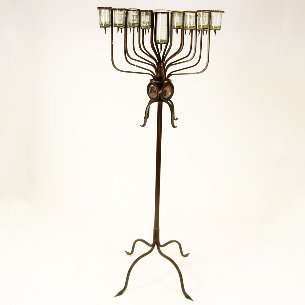 Large 20th Century Wrought Iron and Glass Torchiere