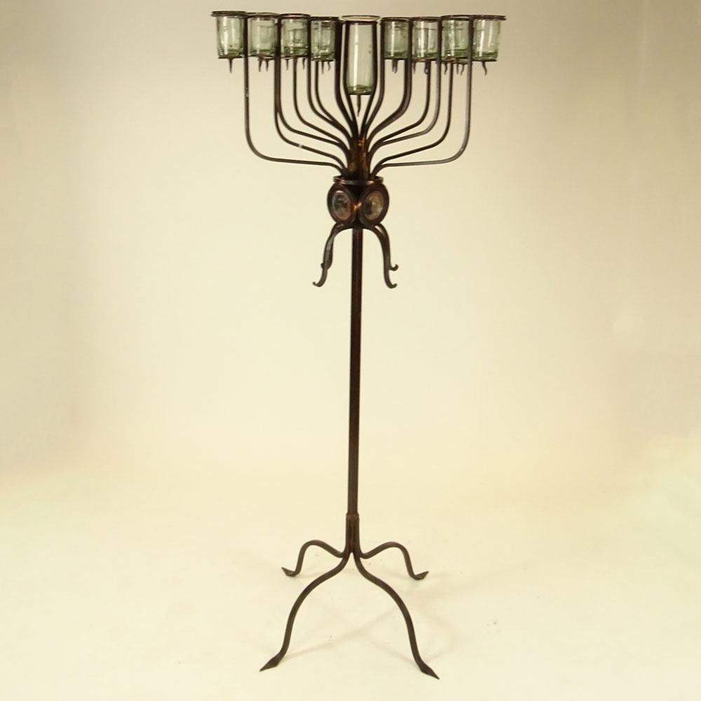 Large 20th Century Wrought Iron and Glass Torchiere