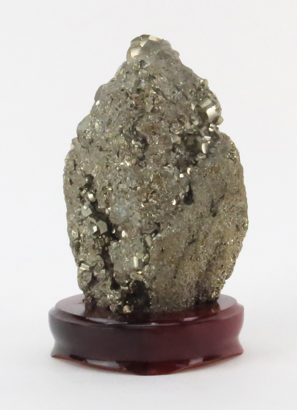 Pyrite "Fool's Gold" Natural Mineral Specimen on Wooden Stand