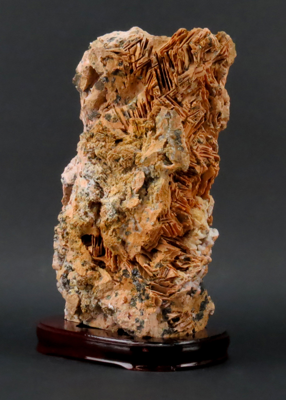 Quartz Mineral Specimen with Gold Flecks on Wooden Stand