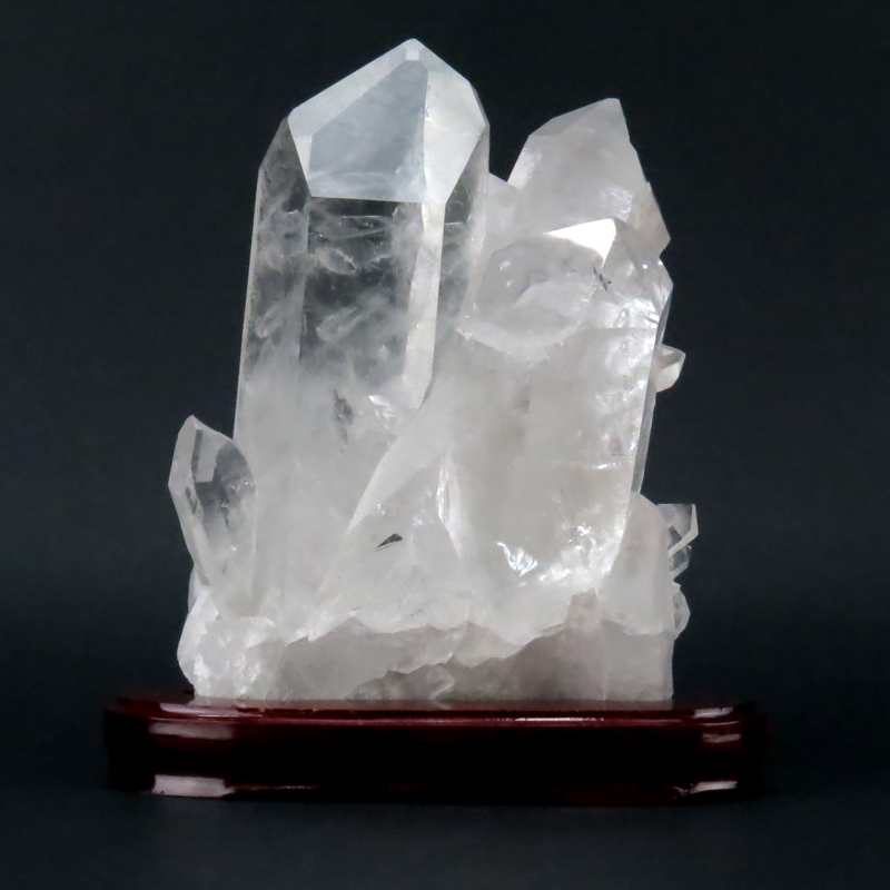 Rock Quartz Lapidary Specimen on Wooden Stand