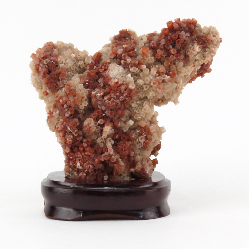 Vanadinite Mineral Specimen on Wooden Stand