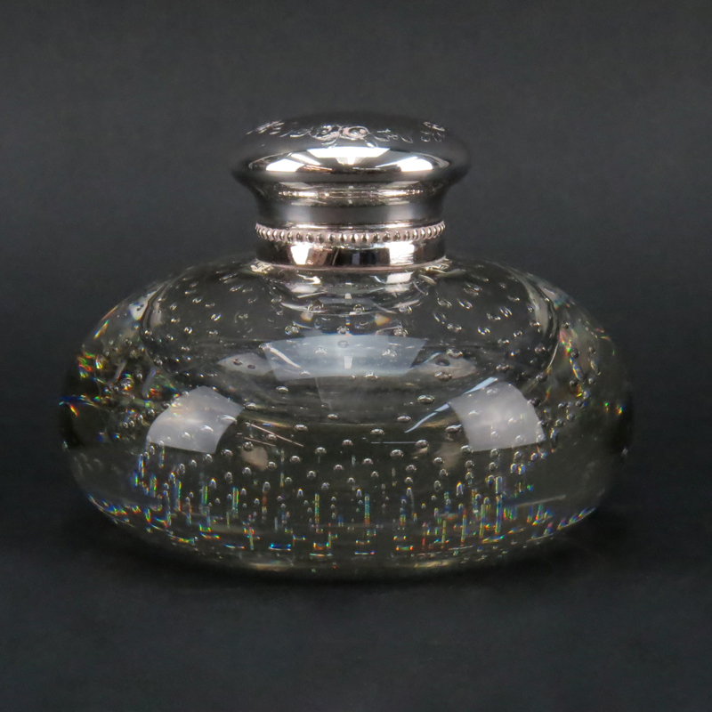 Vintage Glass and Silver Plate Inkwell