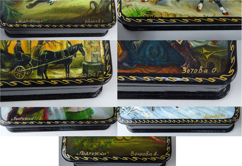 Collection of Seven (7) Russian Lacquer Boxes