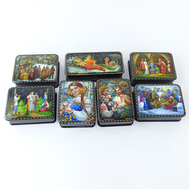 Collection of Seven (7) Russian Lacquer Boxes