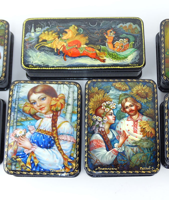 Collection of Seven (7) Russian Lacquer Boxes