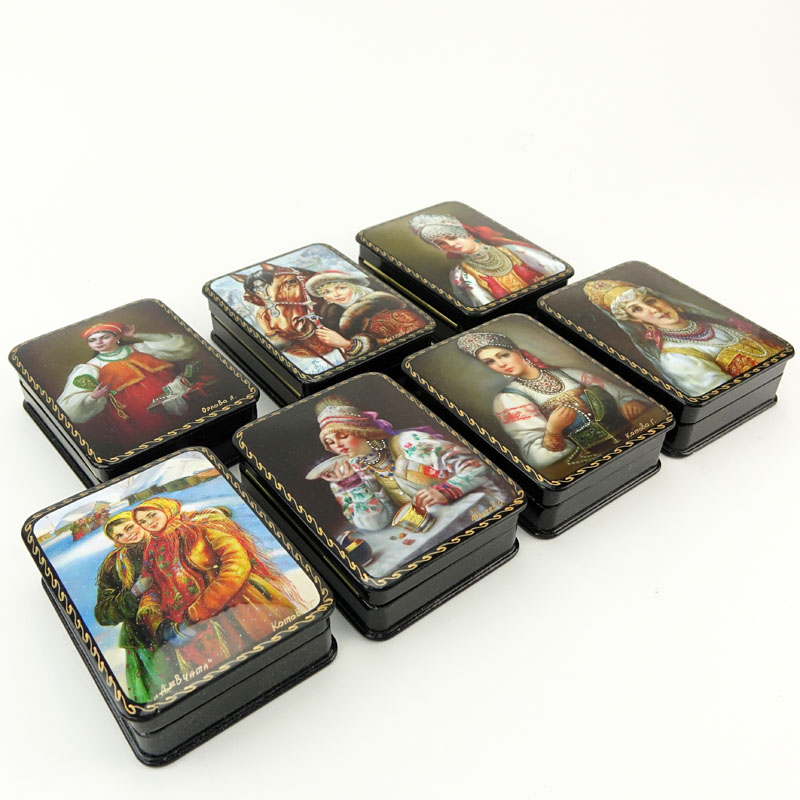 Collection of Seven (7) Russian Lacquer Boxes