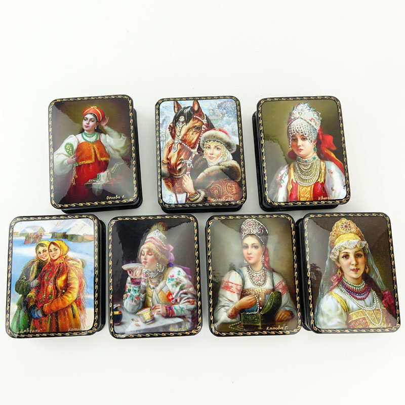 Collection of Seven (7) Russian Lacquer Boxes