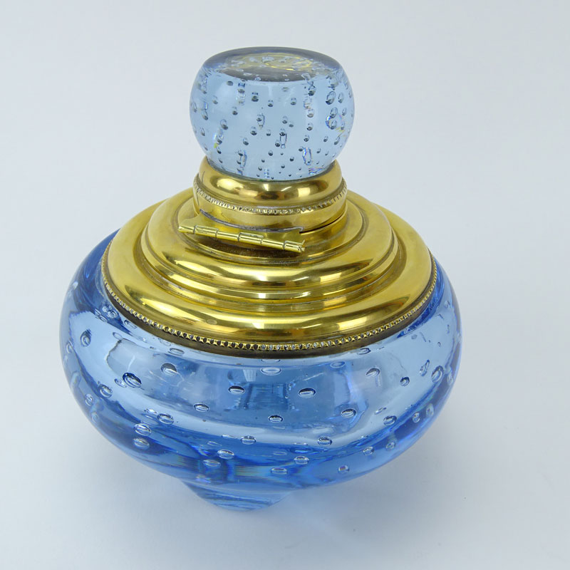 Vintage Pairpoint Style Art Glass Brass Top Inkwell/Paperweight